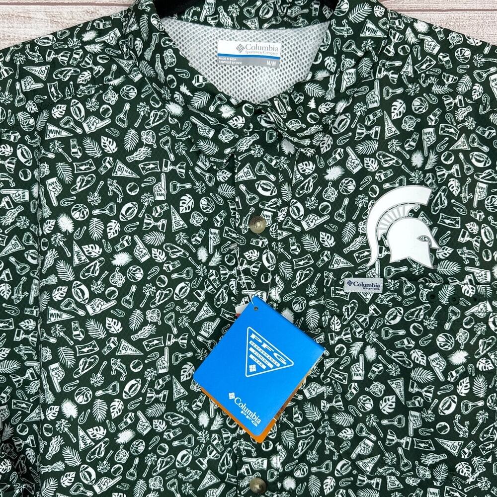 NWT Columbia Michigan State Spartans Super Slack Tide Omni Shade Shirt Mens Sz M - Picture 3 of 9